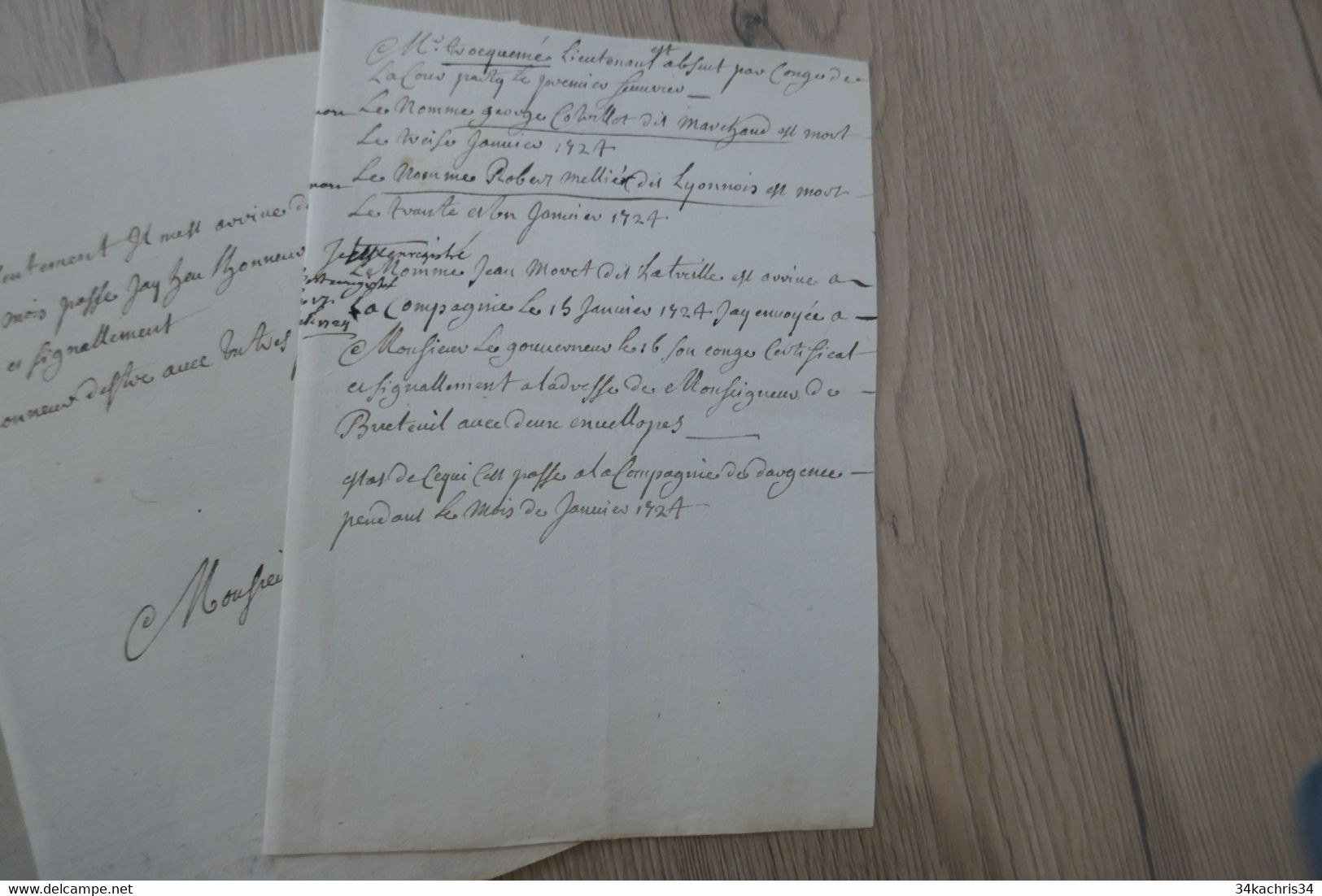 Pièce Signée D'ARGENCE 1724 Rapport Morts Et Désertion De Soldats Château De Lieutenberg - Documents