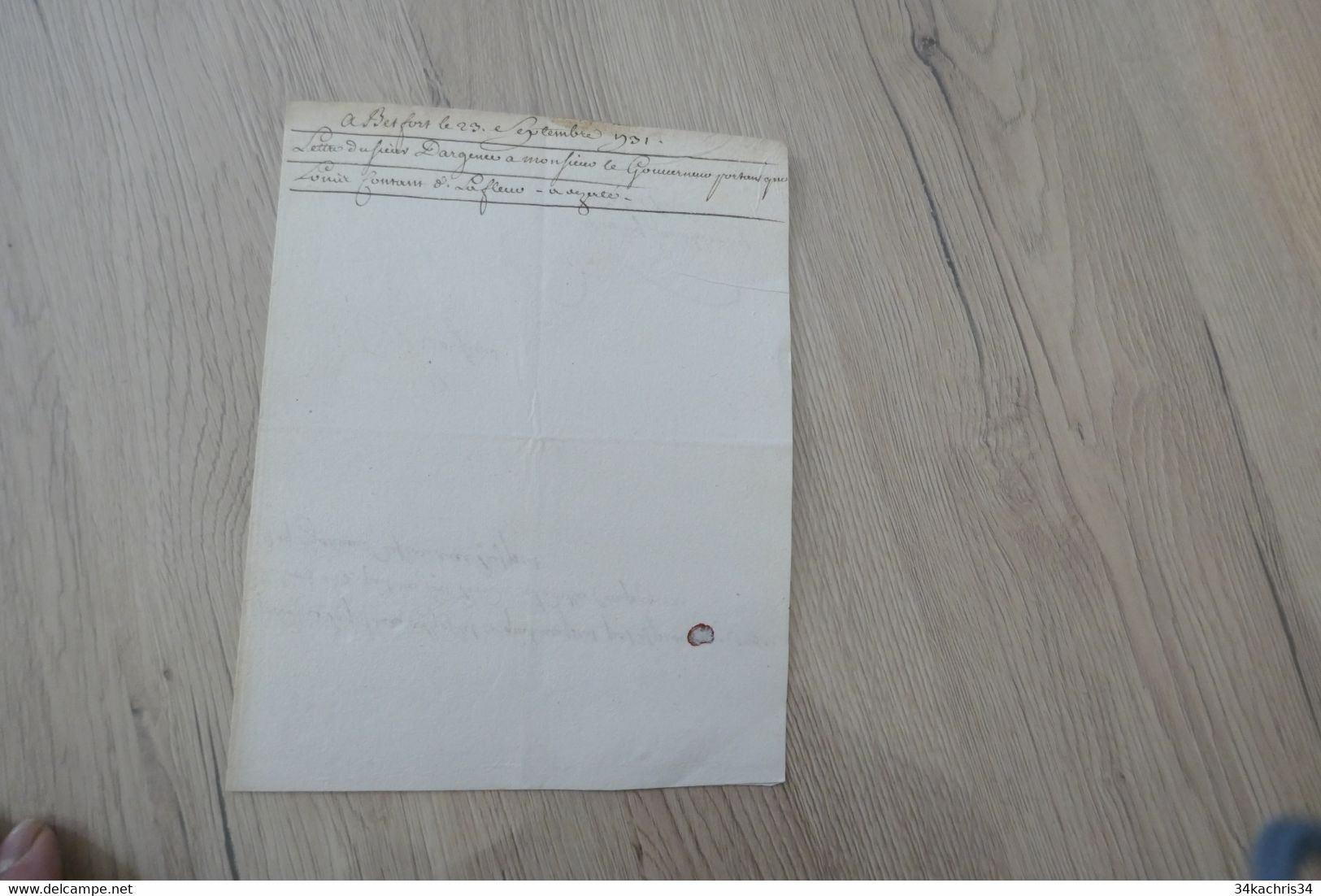 Pièce Signée D'ARGENCE 1731 Rapport  Désertion De Soldats Belfort - Documents