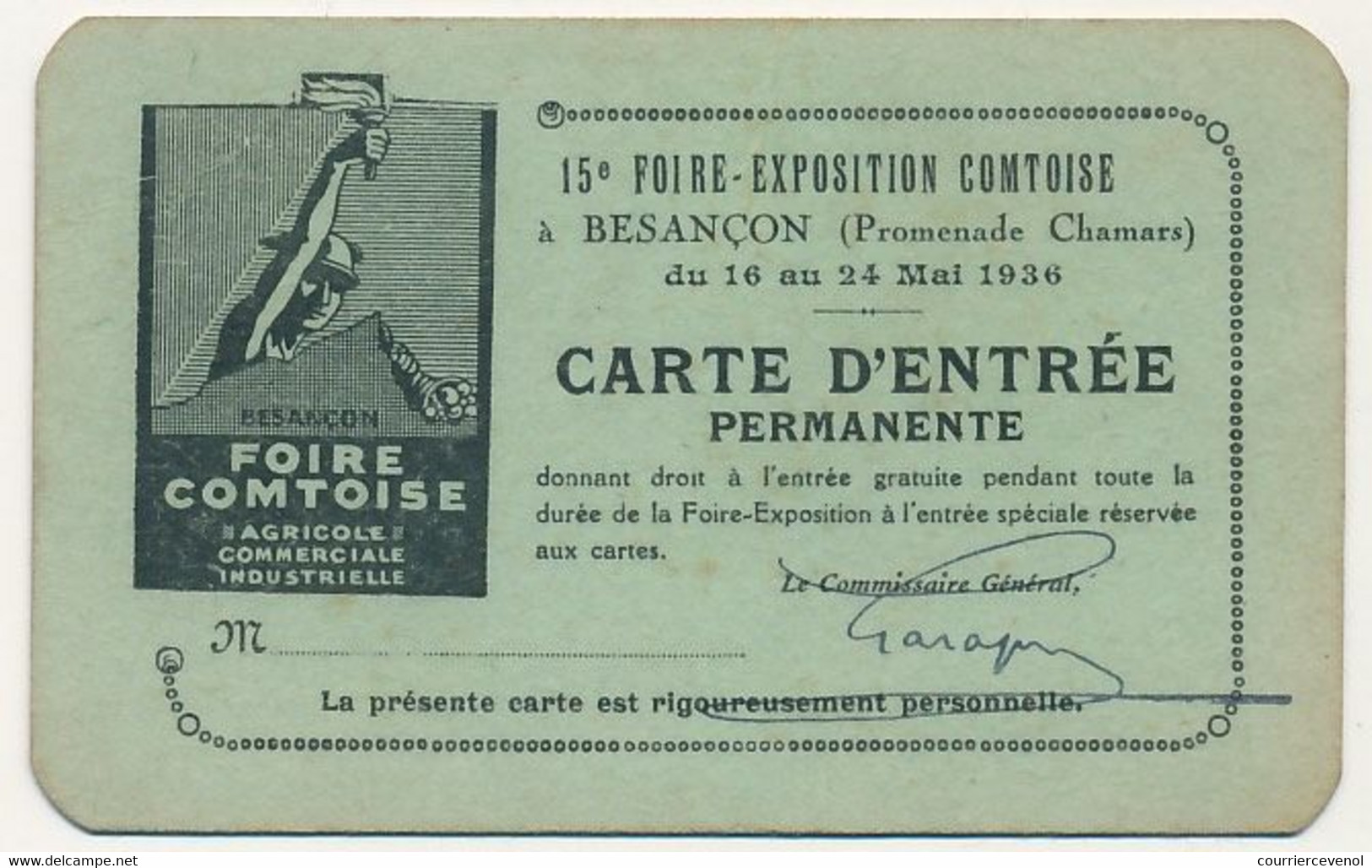 FRANCE - 15eme Foire Exposition Comtoise - 1936 - Carte D'entrée Permanente (X2) + Carte Acheteur 1937 - Toegangskaarten