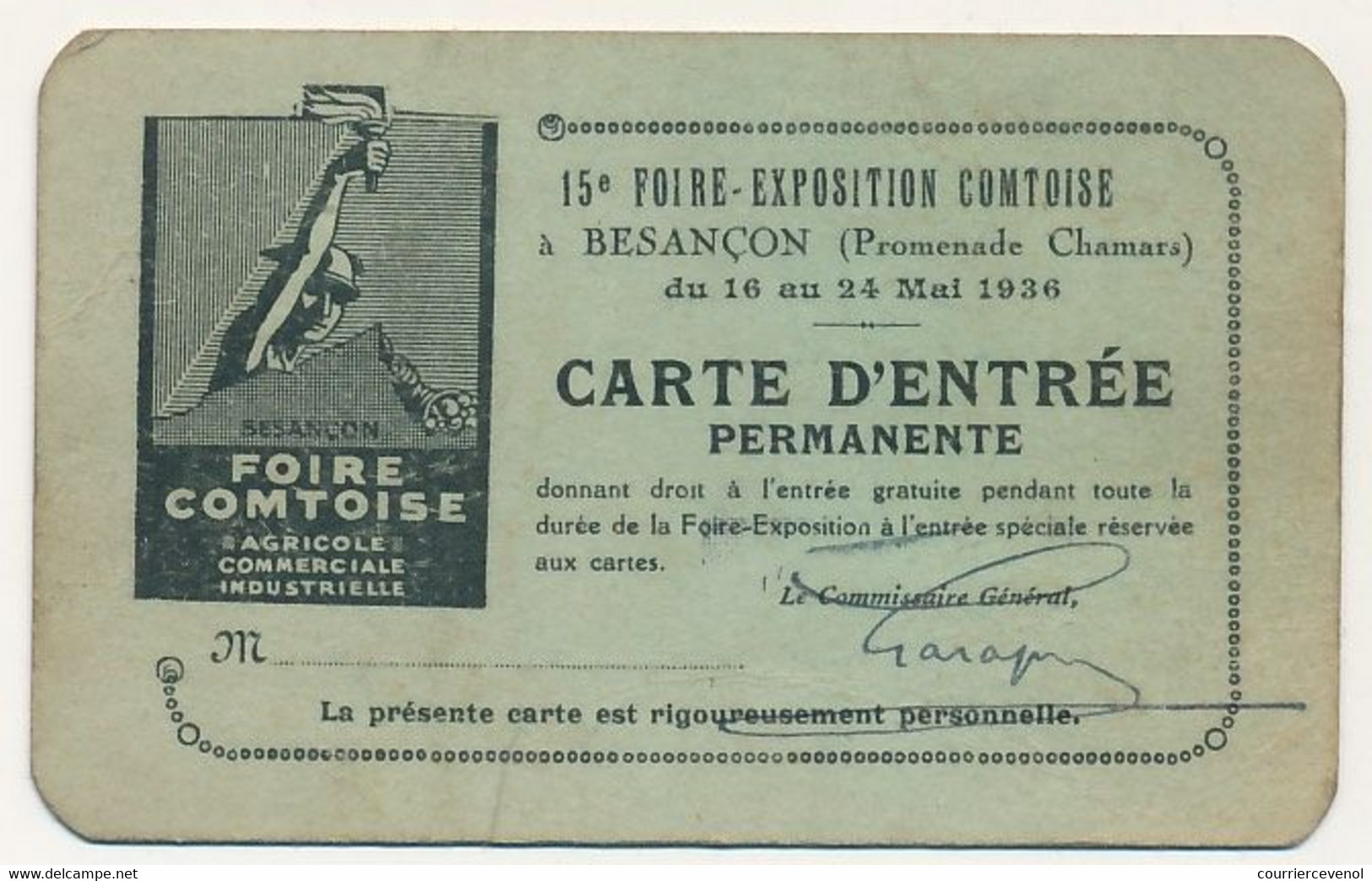 FRANCE - 15eme Foire Exposition Comtoise - 1936 - Carte D'entrée Permanente (X2) + Carte Acheteur 1937 - Toegangskaarten