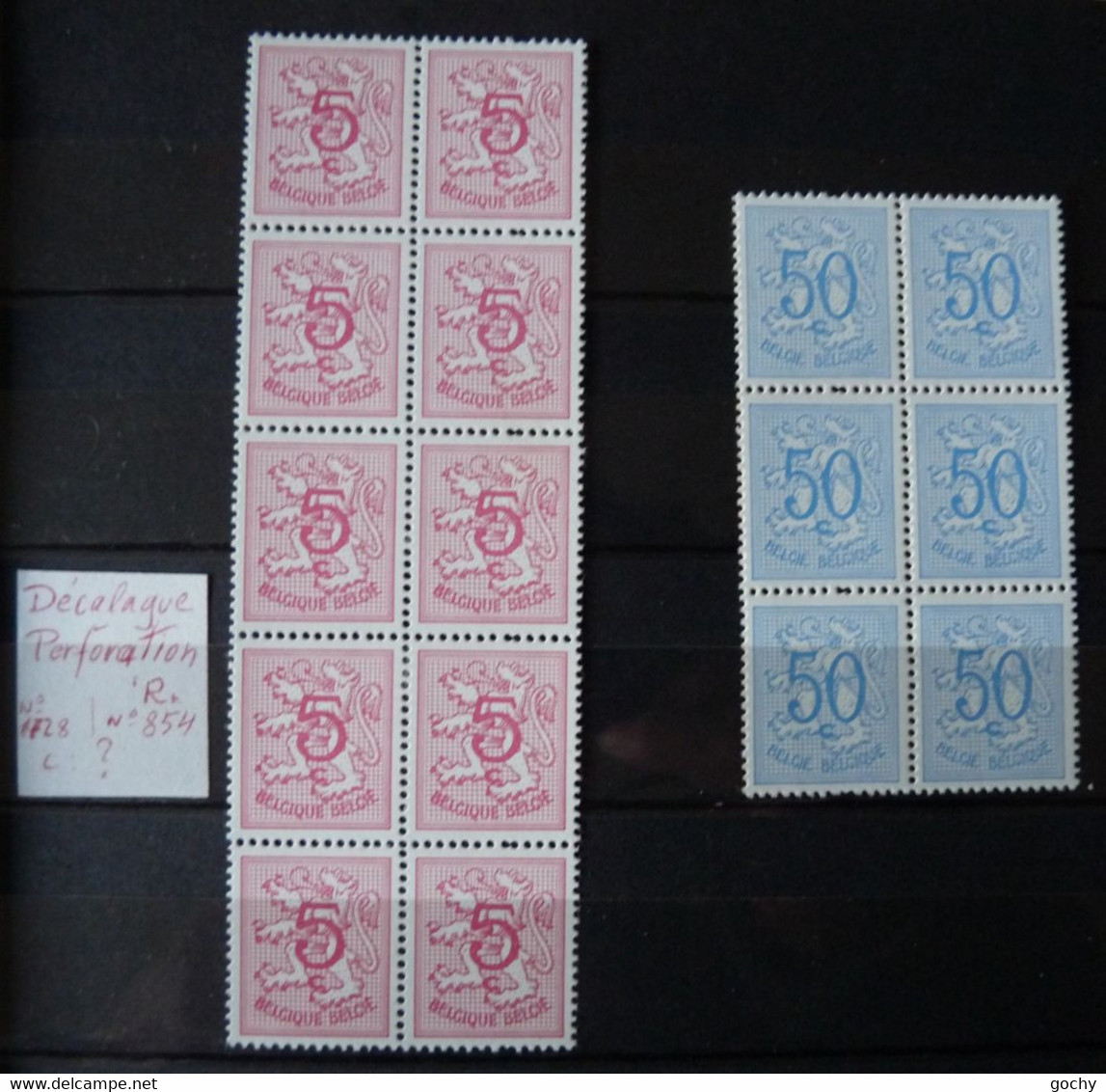 Belgium  1951 -   Variantes  :  LOT   : N° 854 & 1728   **  - Cat.: +/-  // €   Piquage Défaut - Zonder Classificatie