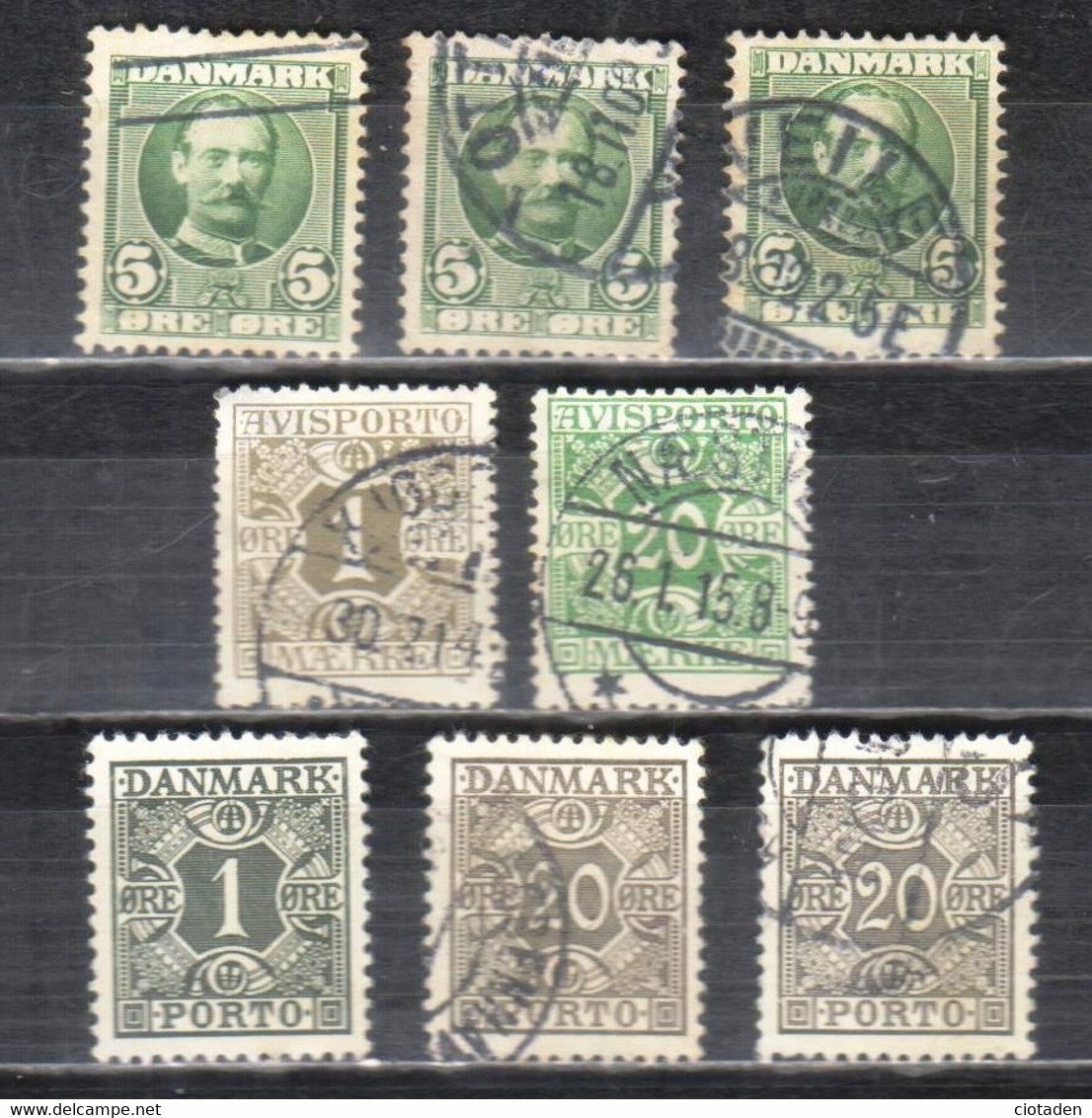 Danemark - 1913 - Roi Christian X - 2 Kr Ardoise Gris - 1915 - Journaux - 8 Timbres - Andere & Zonder Classificatie