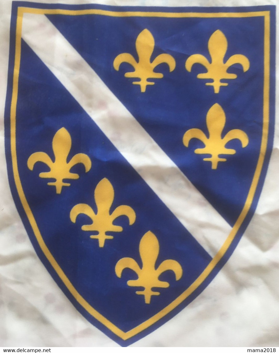 écusson  Bleu  _blanc _ Jaune   6 Fleurs De Lys  __  Drapeau Blanc  70 Cm  X 40 Cm - Drapeaux