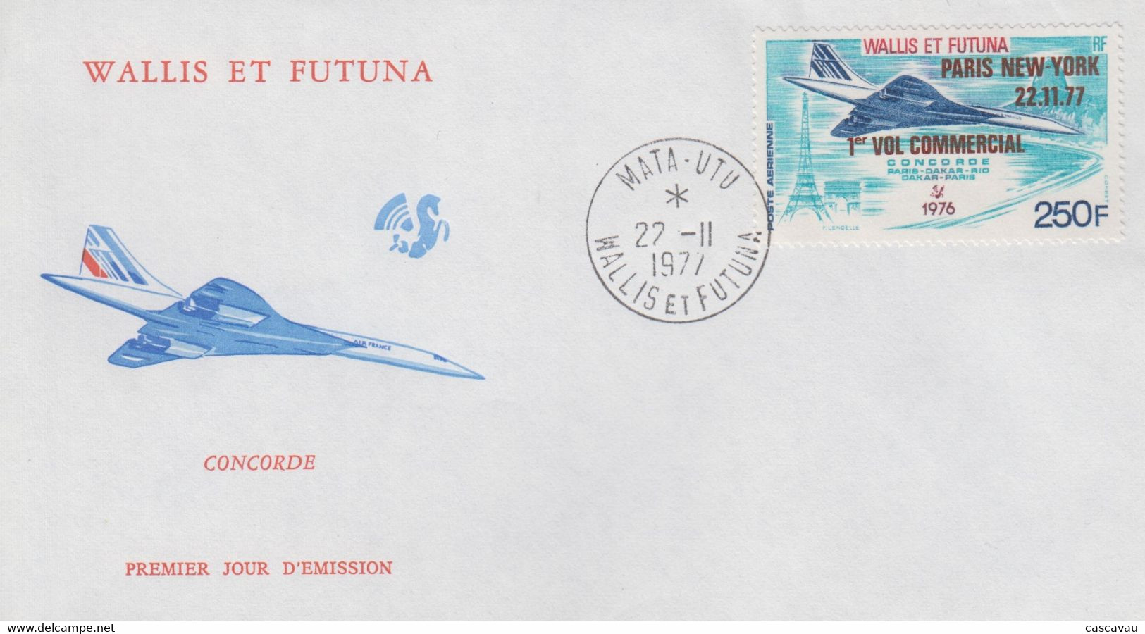 Enveloppe  FDC  1er  Jour   WALLIS  ET  FUTUNA    1er  Vol   Commercial     Avion   CONCORDE  1977 - FDC