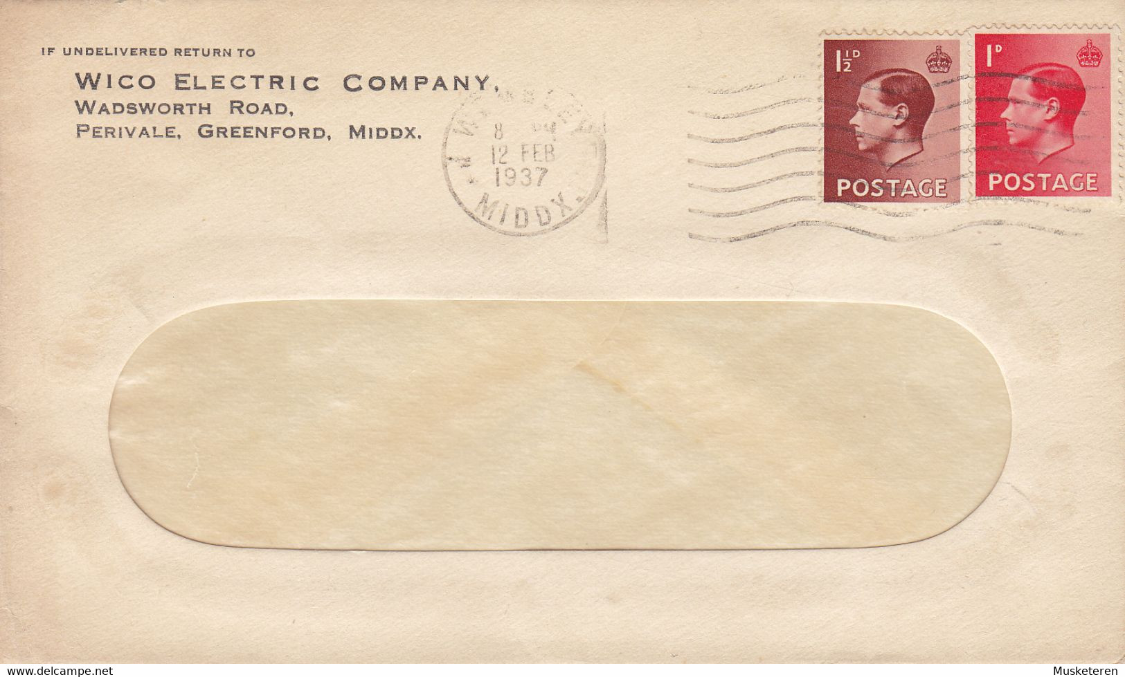 Great Britain WICO ELECTRIC COMPANY, Perivale Greenford Middx. 1937 Cover Brief 2x EDW. VIII. Stamps - Briefe U. Dokumente