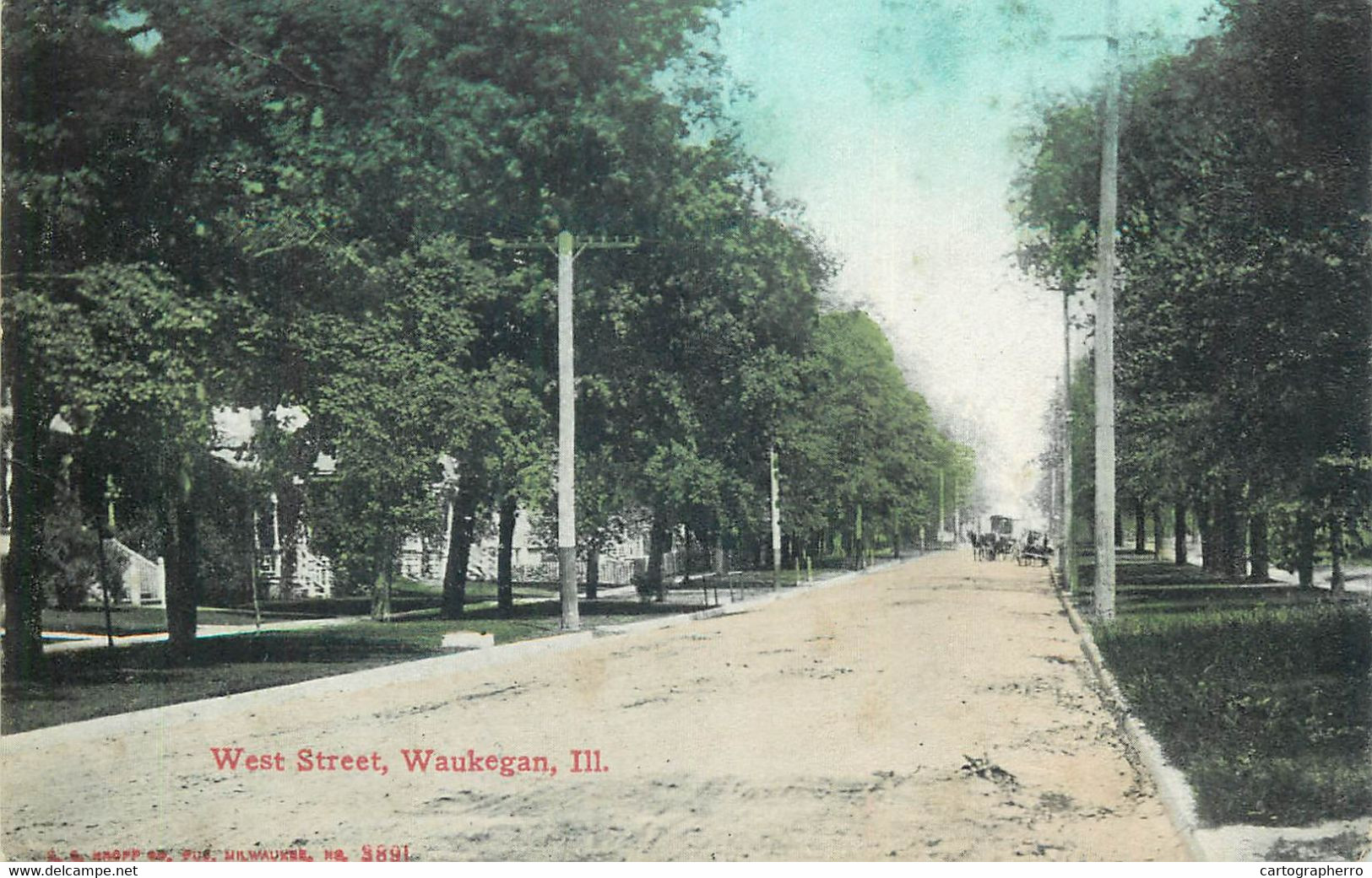 Vintage Postcard USA Waukegan IL West Street Danish Stamp - Waukegan