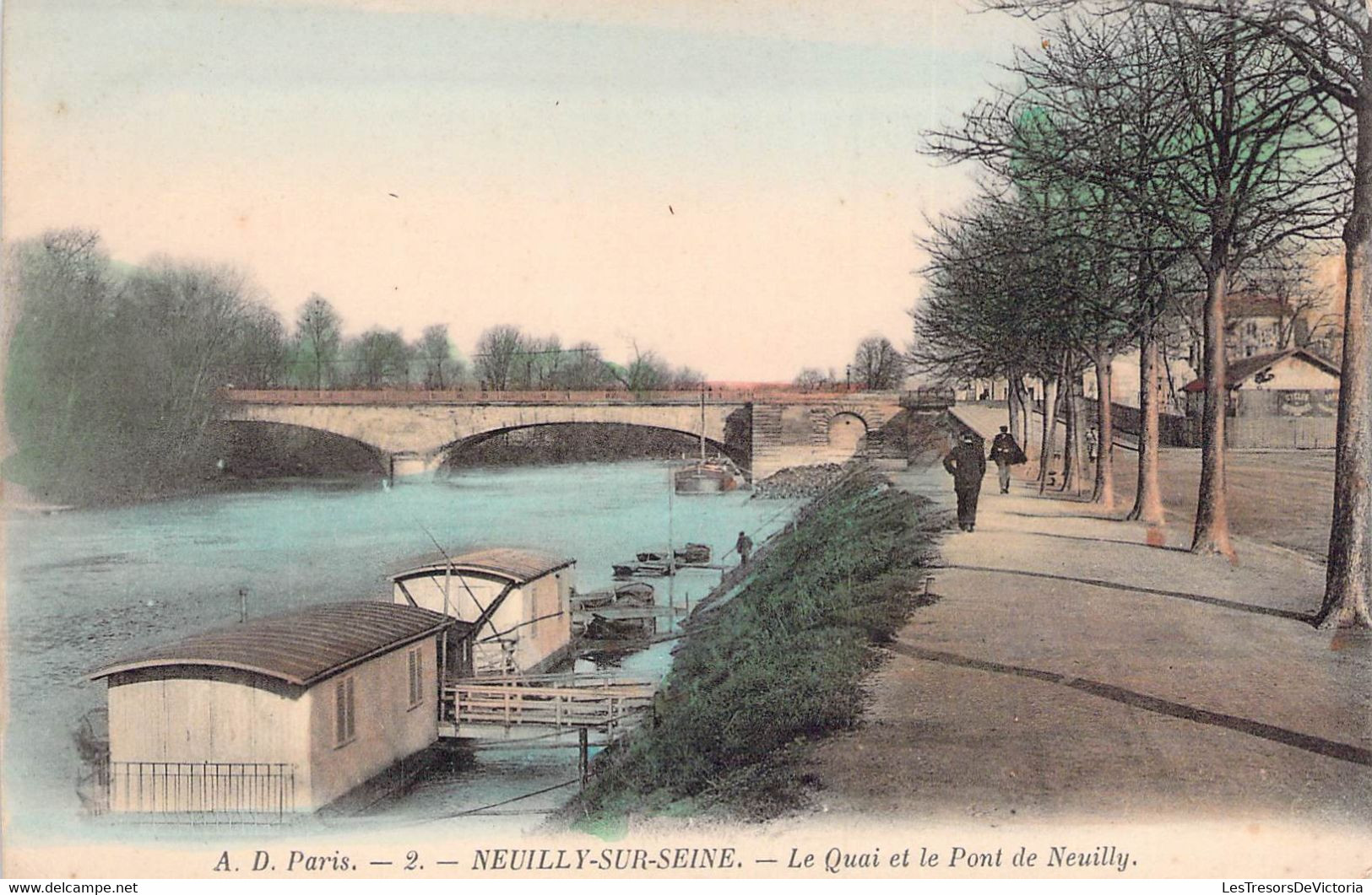 CPA - 92 - NEUILLY SUR SEINE - Le Quai Et Le Pont De Neuilly - AD PARIS - Colorisée - Canot - Neuilly Sur Seine