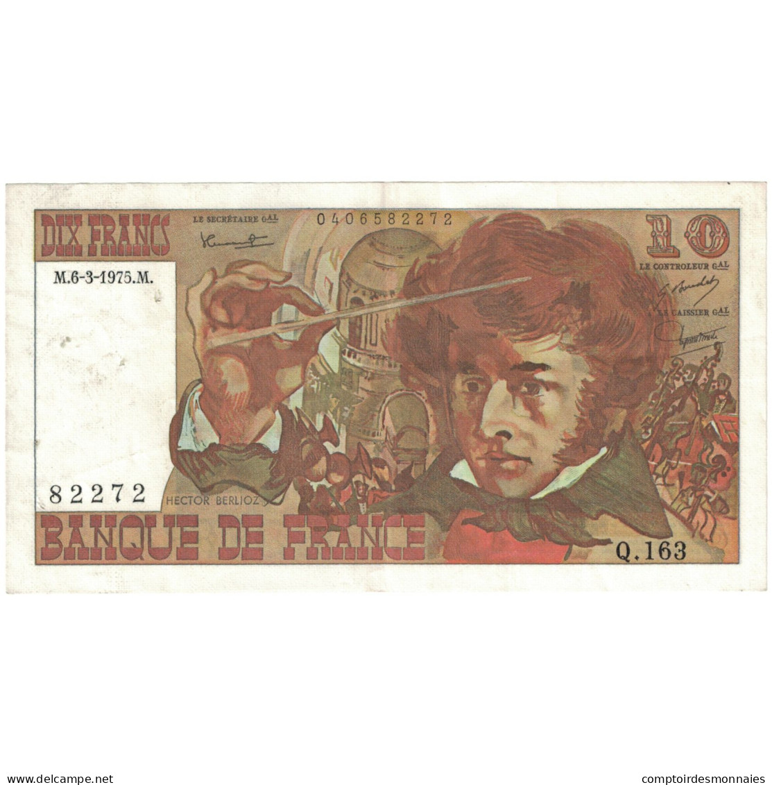 France, 10 Francs, Berlioz, 1975, 82272 Q.163, SPL, Fayette:63.9, KM:150b - 10 F 1972-1978 ''Berlioz''