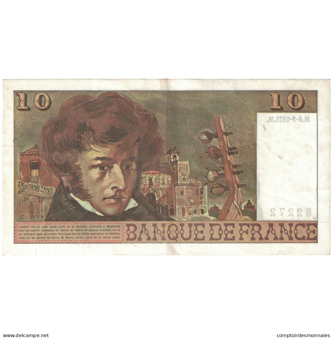 France, 10 Francs, Berlioz, 1975, 82272 Q.163, SPL, Fayette:63.9, KM:150b - 10 F 1972-1978 ''Berlioz''