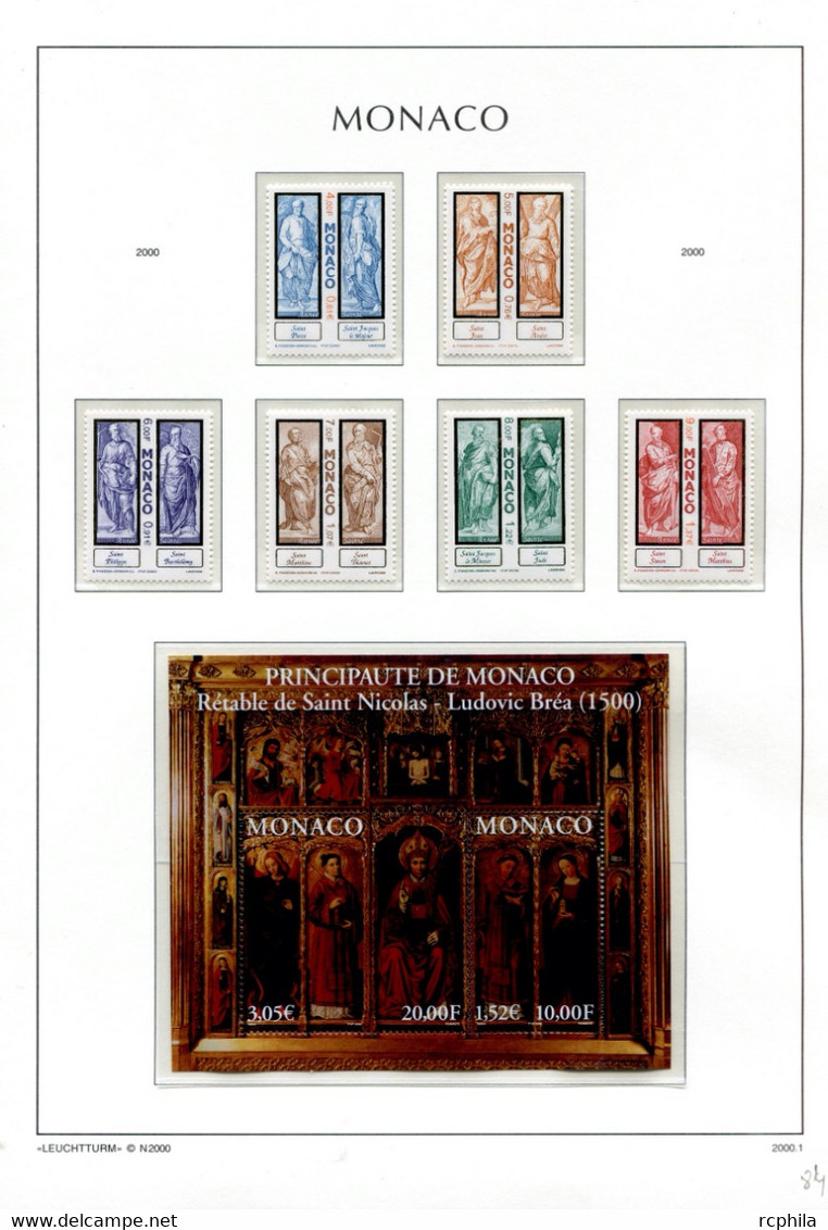 RC 24030 MONACO TIMBRES ÉMIS EN 2000 A LA VALEUR FACIALE SUR FEUILLES LEUCHTTURM NEUF ** MNH TB - Ungebraucht