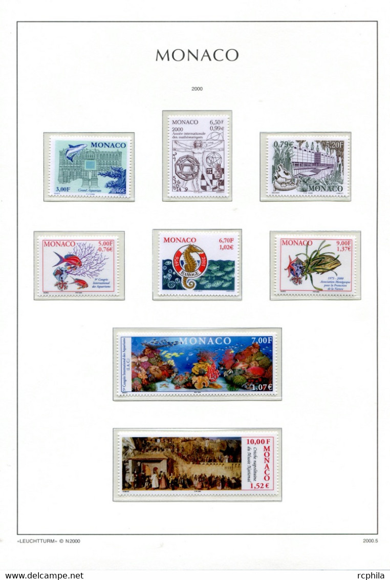 RC 24030 MONACO TIMBRES ÉMIS EN 2000 A LA VALEUR FACIALE SUR FEUILLES LEUCHTTURM NEUF ** MNH TB - Unused Stamps