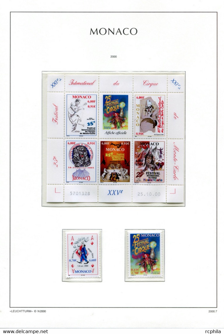 RC 24030 MONACO TIMBRES ÉMIS EN 2000 A LA VALEUR FACIALE SUR FEUILLES LEUCHTTURM NEUF ** MNH TB