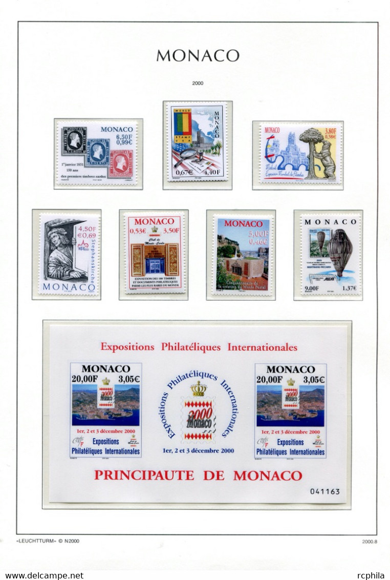 RC 24030 MONACO TIMBRES ÉMIS EN 2000 A LA VALEUR FACIALE SUR FEUILLES LEUCHTTURM NEUF ** MNH TB