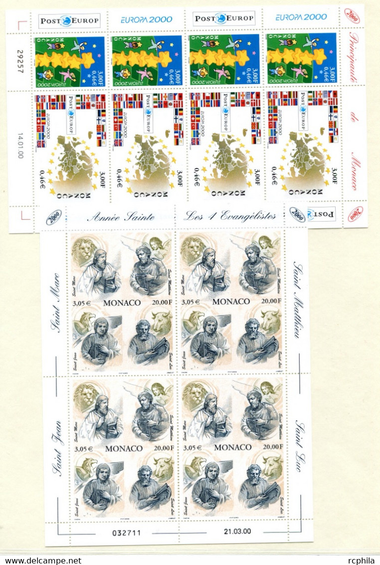 RC 24030 MONACO TIMBRES ÉMIS EN 2000 A LA VALEUR FACIALE SUR FEUILLES LEUCHTTURM NEUF ** MNH TB