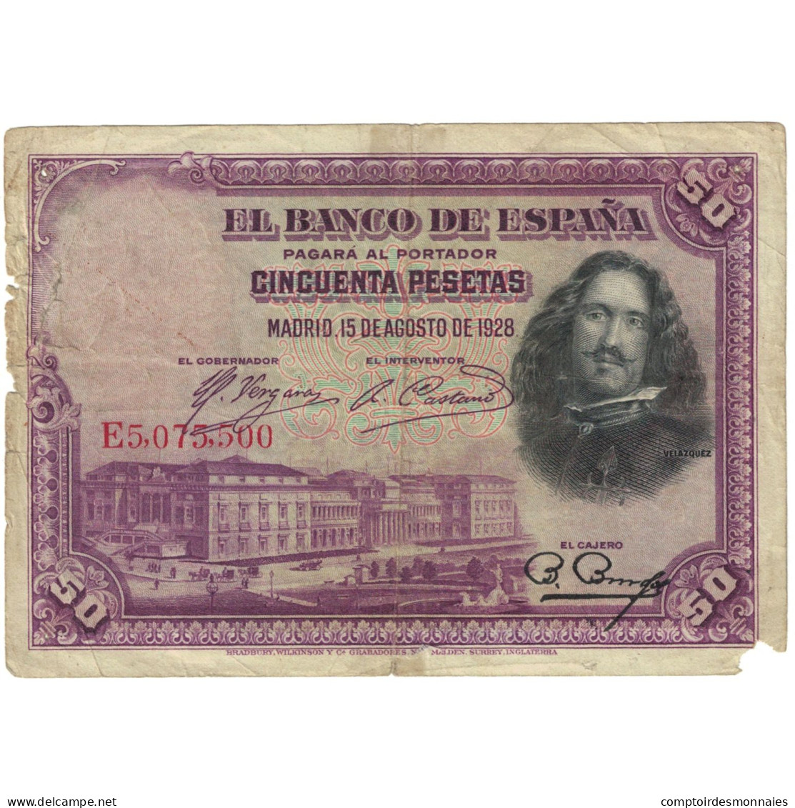 Billet, Espagne, 50 Pesetas, 1928, 1928-08-15, KM:75a, B - 50 Peseten