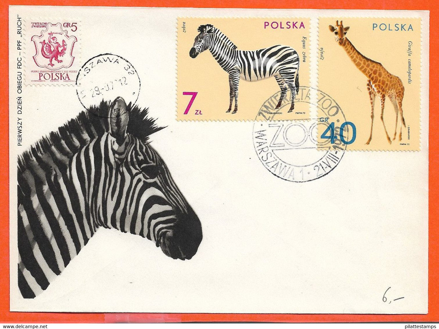 ANIMAUX ZEBRES POLOGNE LETTRE FDC DE 1972 - Esel