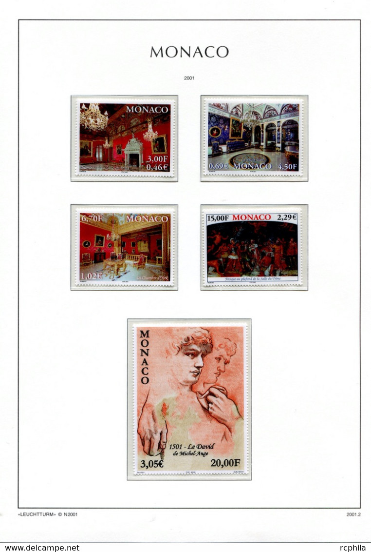 RC 24031 MONACO TIMBRES ÉMIS EN 2001 A LA VALEUR FACIALE SUR FEUILLES LEUCHTTURM NEUF ** MNH TB - Ungebraucht