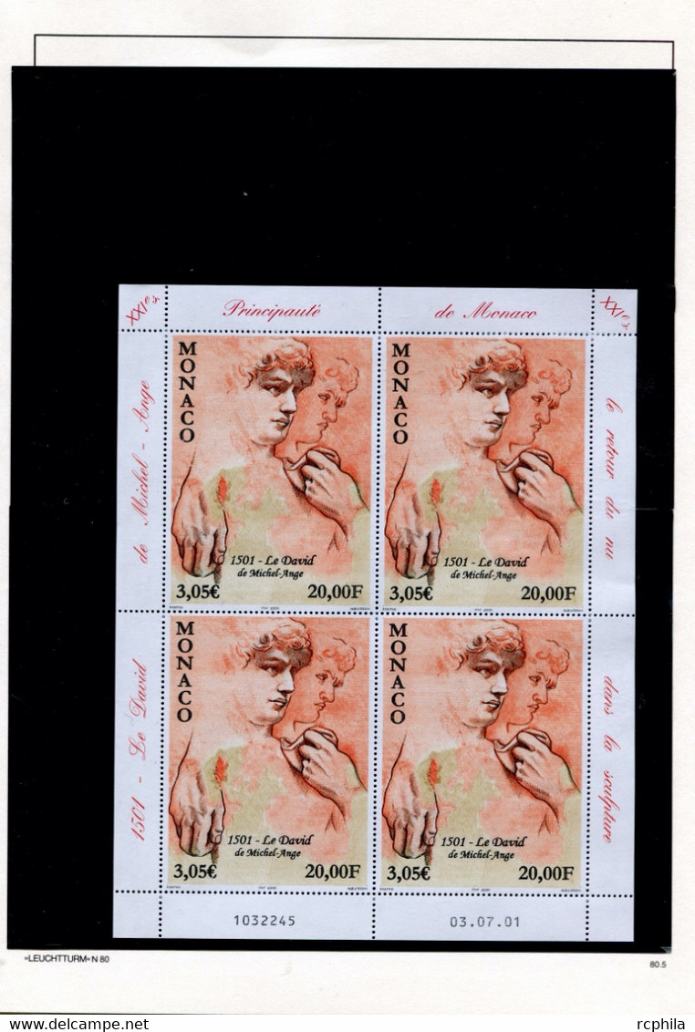 RC 24031 MONACO TIMBRES ÉMIS EN 2001 A LA VALEUR FACIALE SUR FEUILLES LEUCHTTURM NEUF ** MNH TB - Unused Stamps