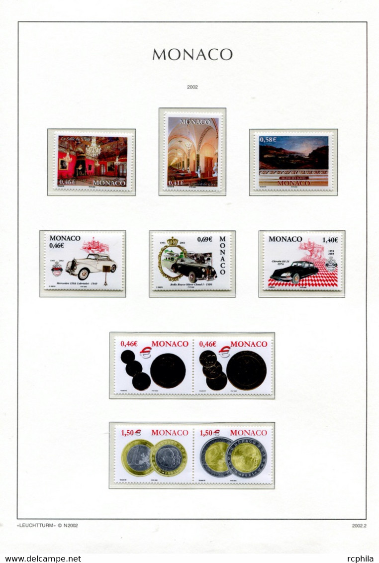 RC 24032 MONACO TIMBRES ÉMIS EN 2002 A LA VALEUR FACIALE SUR FEUILLES LEUCHTTURM NEUF ** MNH TB - Ungebraucht