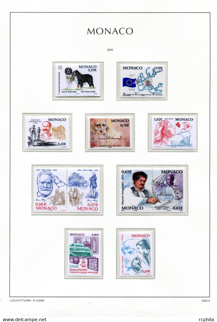 RC 24032 MONACO TIMBRES ÉMIS EN 2002 A LA VALEUR FACIALE SUR FEUILLES LEUCHTTURM NEUF ** MNH TB - Ungebraucht