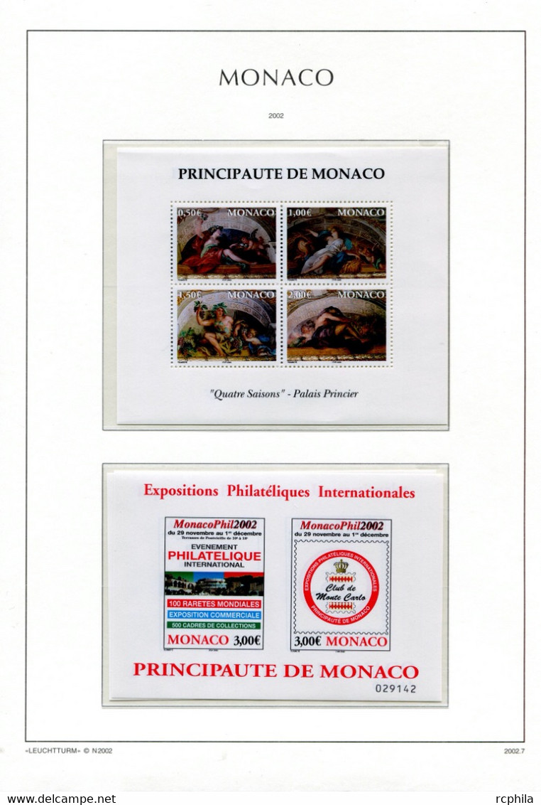 RC 24032 MONACO TIMBRES ÉMIS EN 2002 A LA VALEUR FACIALE SUR FEUILLES LEUCHTTURM NEUF ** MNH TB