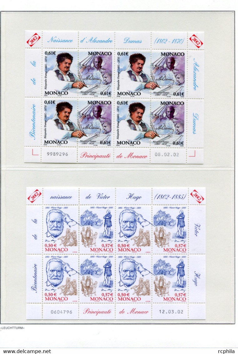 RC 24032 MONACO TIMBRES ÉMIS EN 2002 A LA VALEUR FACIALE SUR FEUILLES LEUCHTTURM NEUF ** MNH TB