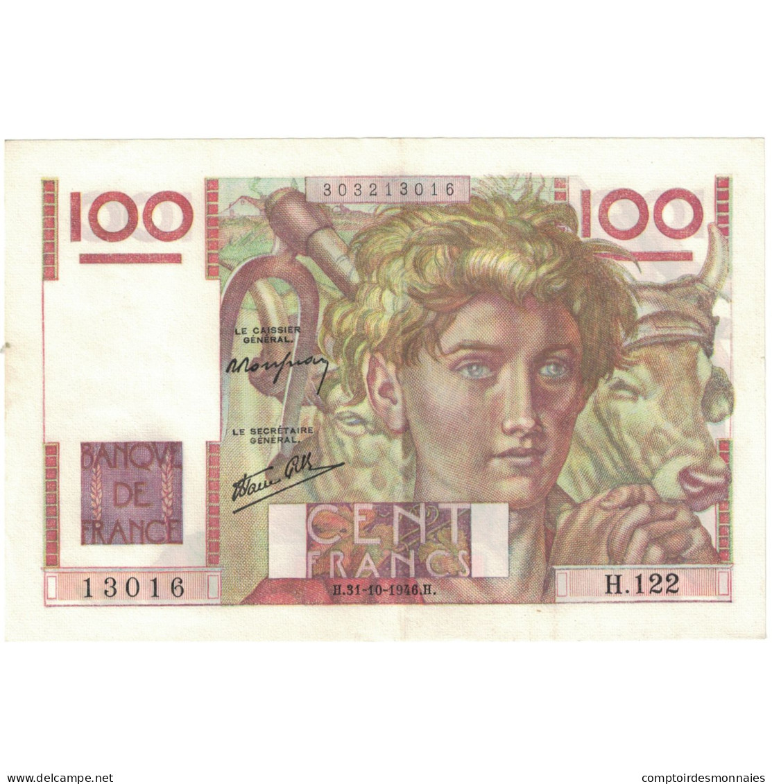 France, 100 Francs, Jeune Paysan, 1946, H.122 13016, SUP+, Fayette:28.10 - 100 F 1945-1954 ''Jeune Paysan''