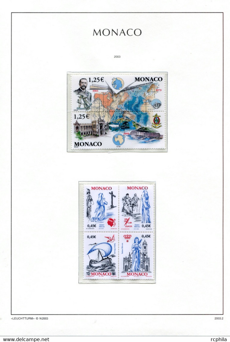 RC 24033 MONACO TIMBRES ÉMIS EN 2003 A LA VALEUR FACIALE SUR FEUILLES LEUCHTTURM NEUF ** MNH TB - Ungebraucht