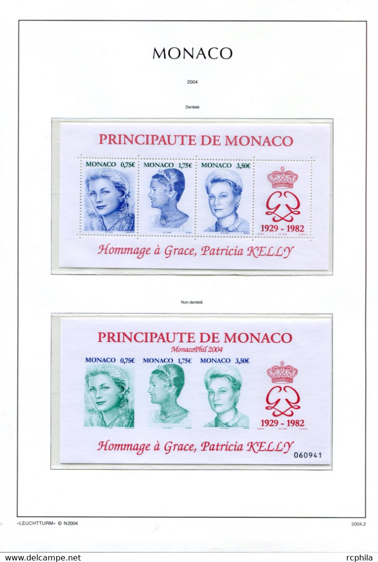 RC 24034 MONACO TIMBRES ÉMIS EN 2004 A LA VALEUR FACIALE SUR FEUILLES LEUCHTTURM NEUF ** MNH TB - Ungebraucht