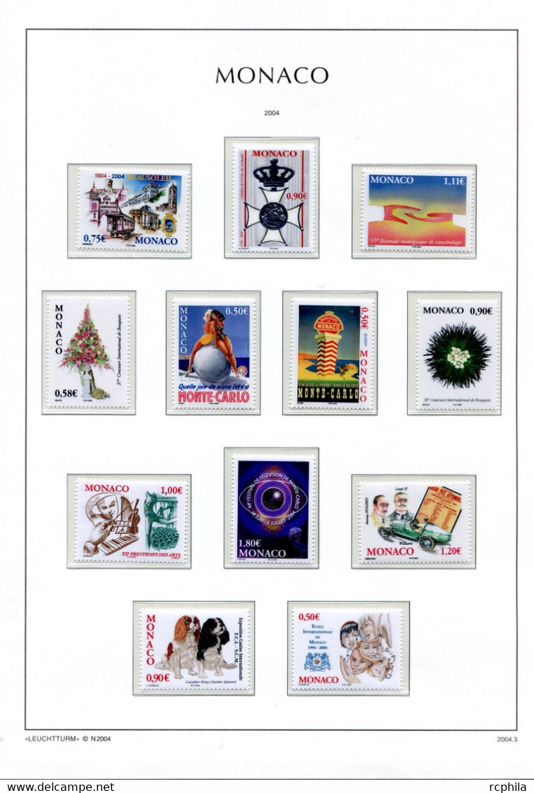 RC 24034 MONACO TIMBRES ÉMIS EN 2004 A LA VALEUR FACIALE SUR FEUILLES LEUCHTTURM NEUF ** MNH TB - Ungebraucht