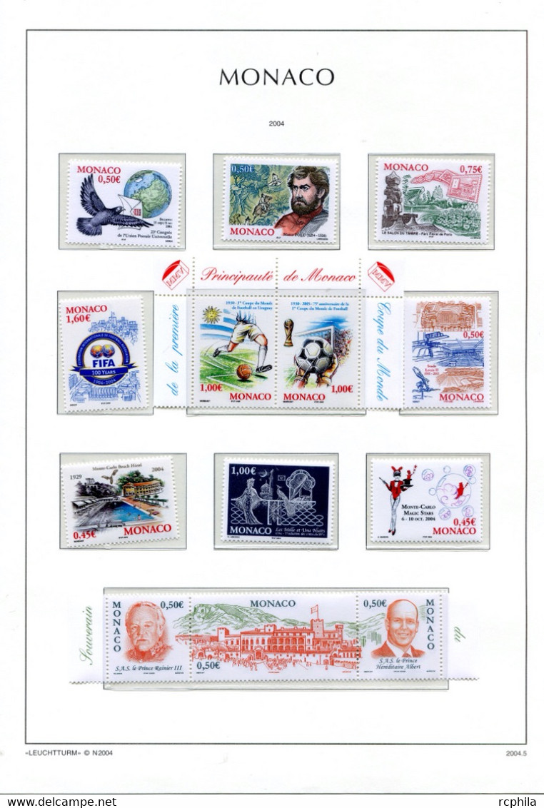 RC 24034 MONACO TIMBRES ÉMIS EN 2004 A LA VALEUR FACIALE SUR FEUILLES LEUCHTTURM NEUF ** MNH TB - Unused Stamps