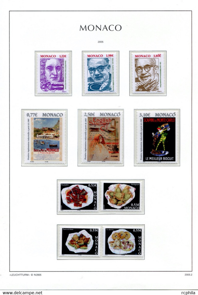 RC 24035 MONACO TIMBRES ÉMIS EN 2005 A LA VALEUR FACIALE SUR FEUILLES LEUCHTTURM NEUF ** MNH TB - Unused Stamps