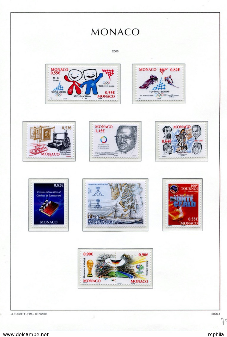 RC 24036 MONACO TIMBRES ÉMIS EN 2006 A LA VALEUR FACIALE SUR FEUILLES LEUCHTTURM NEUF ** MNH TB - Unused Stamps