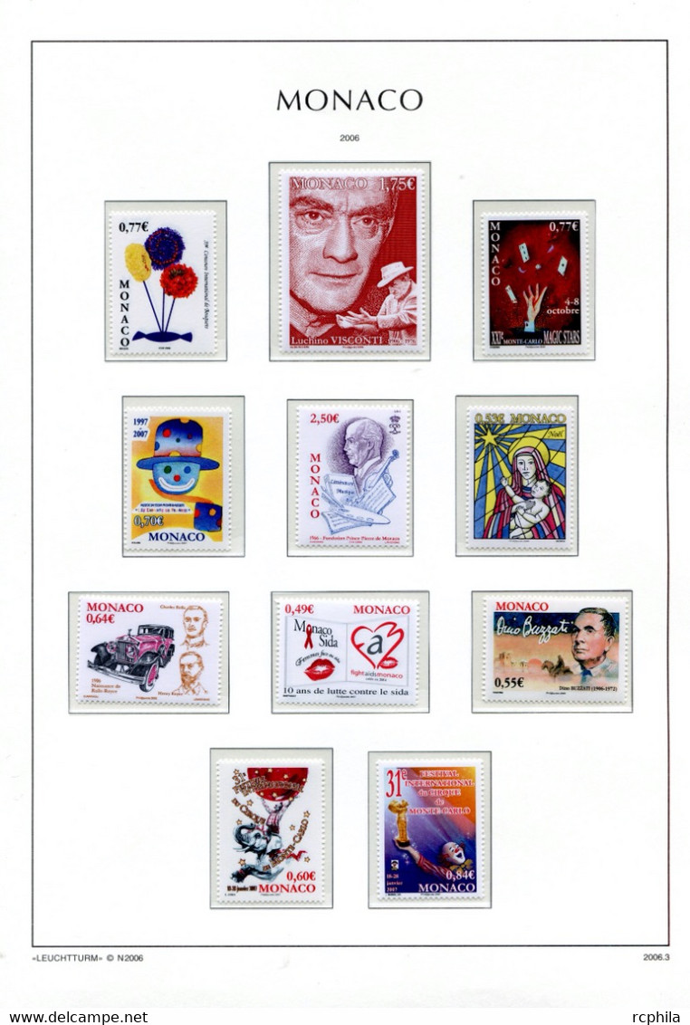 RC 24036 MONACO TIMBRES ÉMIS EN 2006 A LA VALEUR FACIALE SUR FEUILLES LEUCHTTURM NEUF ** MNH TB - Ungebraucht