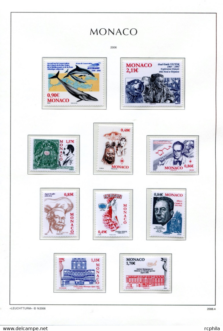 RC 24036 MONACO TIMBRES ÉMIS EN 2006 A LA VALEUR FACIALE SUR FEUILLES LEUCHTTURM NEUF ** MNH TB - Unused Stamps