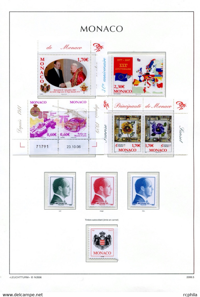 RC 24036 MONACO TIMBRES ÉMIS EN 2006 A LA VALEUR FACIALE SUR FEUILLES LEUCHTTURM NEUF ** MNH TB - Unused Stamps