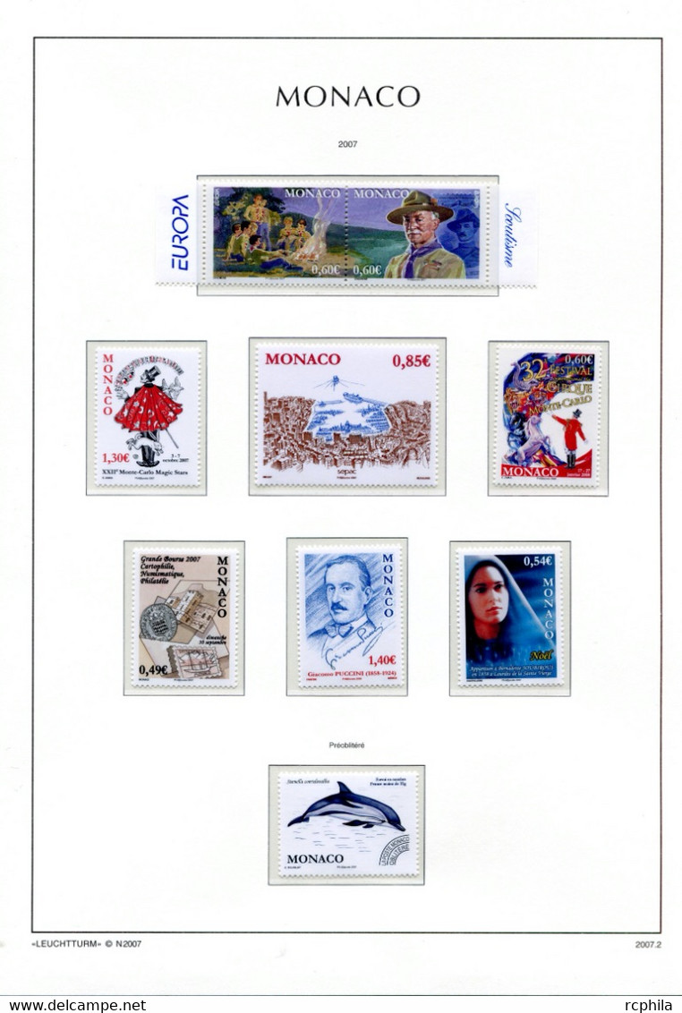 RC 24037 MONACO TIMBRES ÉMIS EN 2007 A LA VALEUR FACIALE SUR FEUILLES LEUCHTTURM NEUF ** MNH TB - Neufs