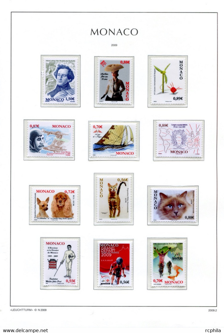 RC 24039 MONACO TIMBRES ÉMIS EN 2009 A LA VALEUR FACIALE SUR FEUILLES LEUCHTTURM NEUF ** MNH TB - Unused Stamps