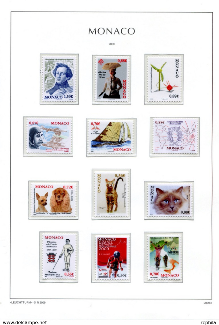 RC 24039 MONACO TIMBRES ÉMIS EN 2009 A LA VALEUR FACIALE SUR FEUILLES LEUCHTTURM NEUF ** MNH TB - Neufs