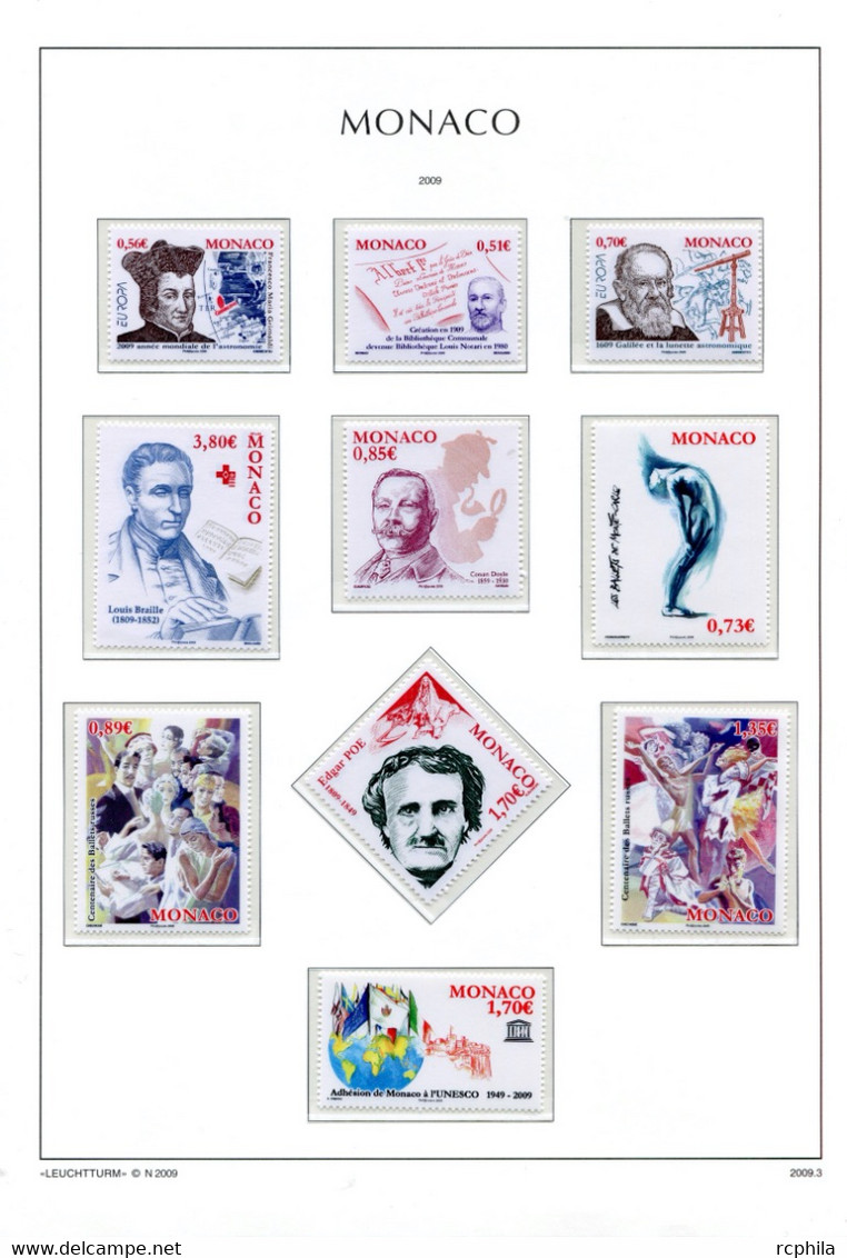 RC 24039 MONACO TIMBRES ÉMIS EN 2009 A LA VALEUR FACIALE SUR FEUILLES LEUCHTTURM NEUF ** MNH TB - Ungebraucht