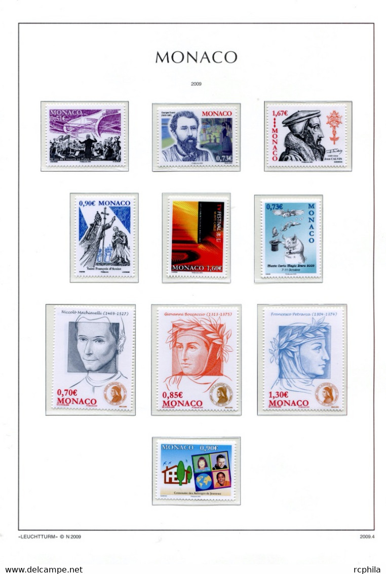 RC 24039 MONACO TIMBRES ÉMIS EN 2009 A LA VALEUR FACIALE SUR FEUILLES LEUCHTTURM NEUF ** MNH TB - Ungebraucht