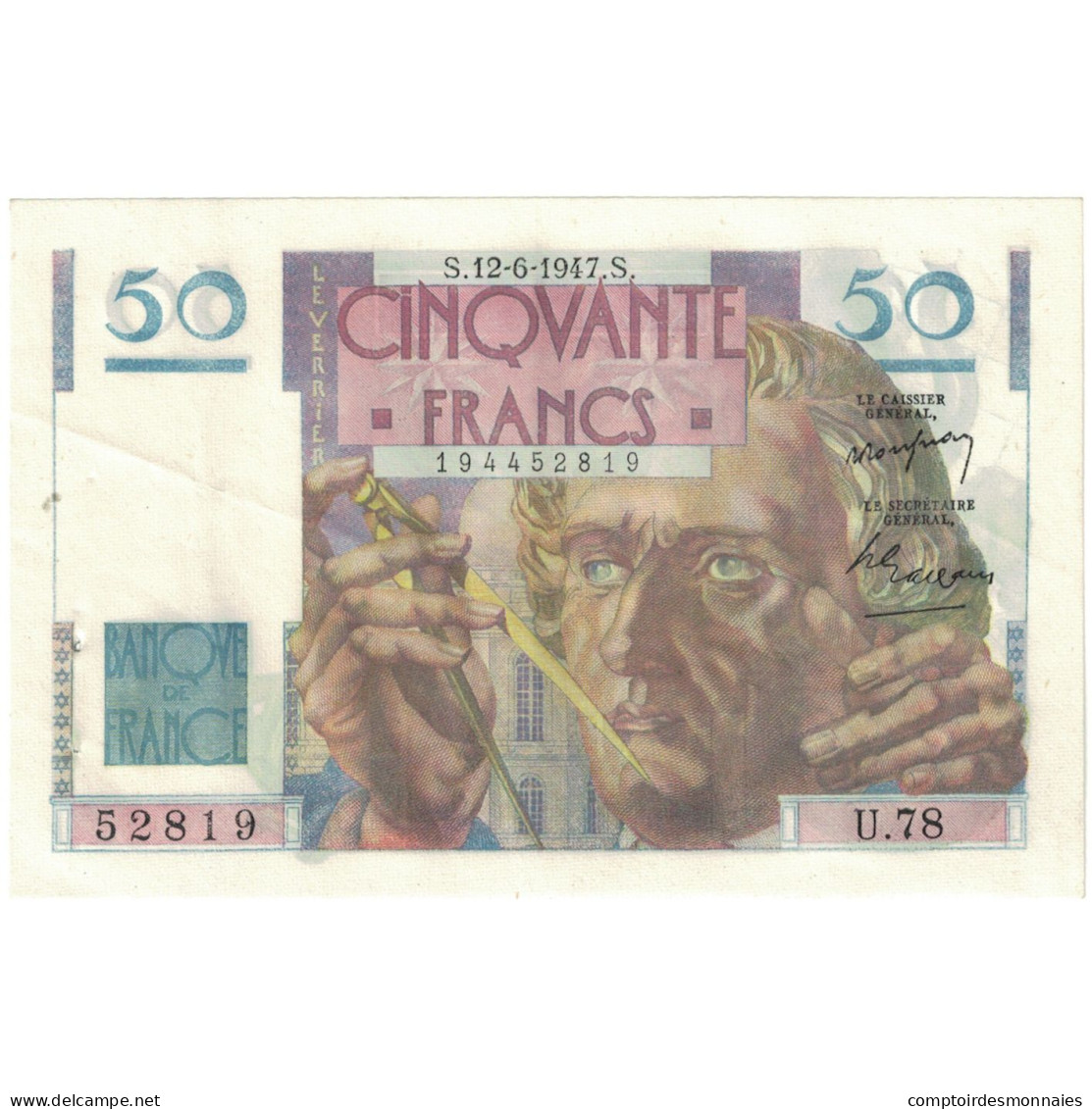 France, 50 Francs, Le Verrier, 1947, 52819 U.78, SPL, Fayette:20.9, KM:127b - 50 F 1946-1951 ''Le Verrier''