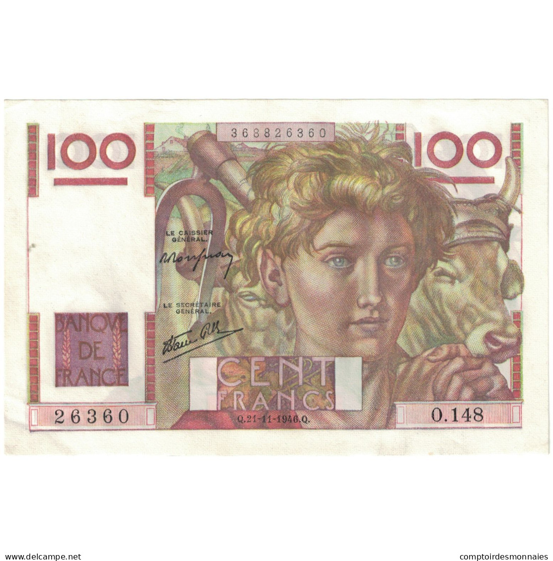 France, 100 Francs, Jeune Paysan, 26360 O.148, SUP+, Fayette:28.11, KM:128a - 100 F 1945-1954 ''Jeune Paysan''