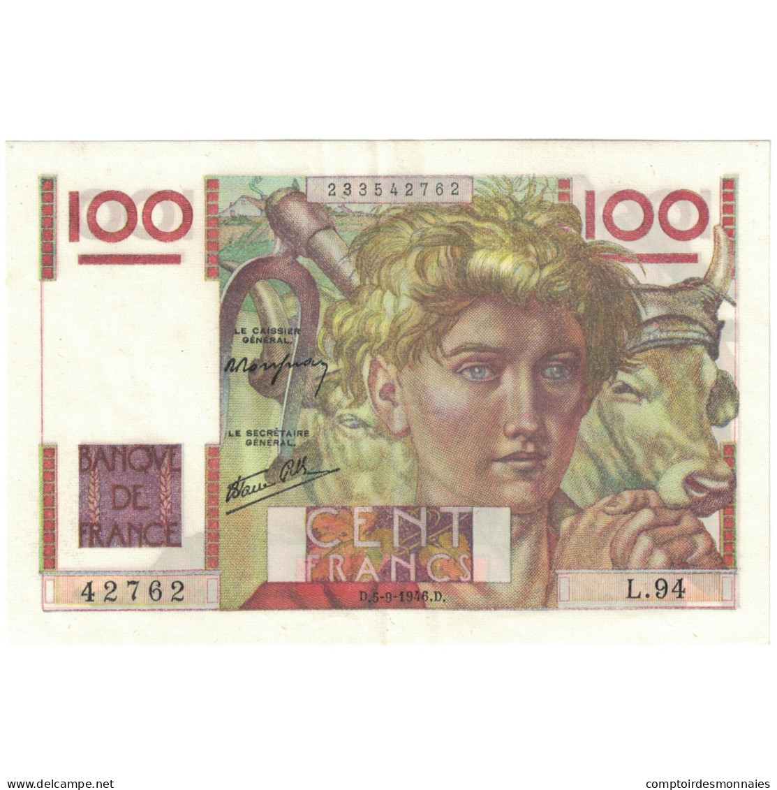 France, 100 Francs, Jeune Paysan, 1946, 42762 L.94, NEUF, Fayette:28.8, KM:128a - 100 F 1945-1954 ''Jeune Paysan''