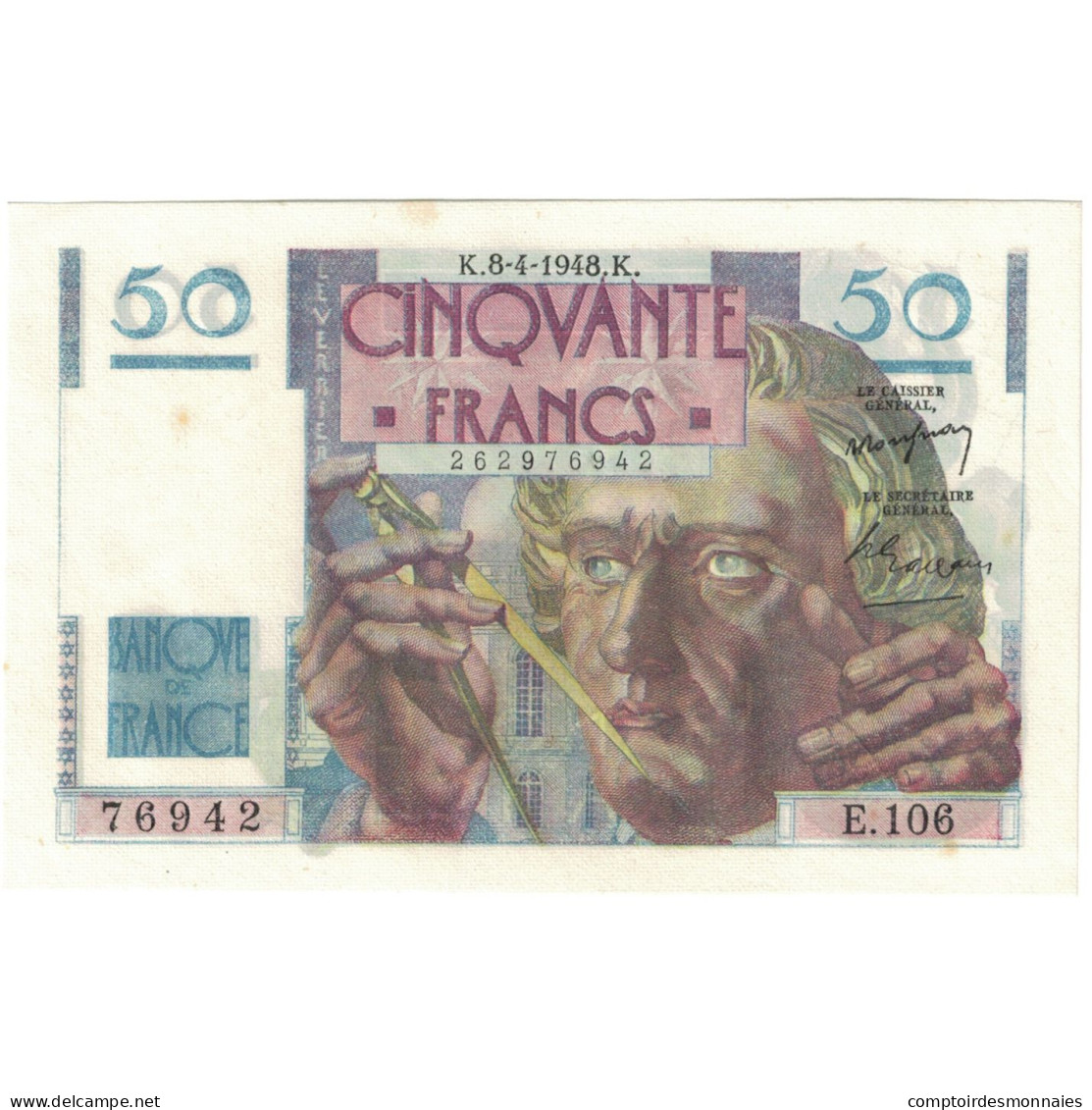 France, 50 Francs, Le Verrier, 1948, 76942 E.106, SUP, Fayette:20.10, KM:127b - 50 F 1946-1951 ''Le Verrier''