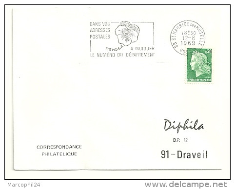 VOSGES - Dépt N° 88 = St MAURICE Sur MOSELLE 1969 = FLAMME Codée =  SECAP Multiple ' PENSEZ à INDIQUER ' = Pensée N° 2 - Codice Postale