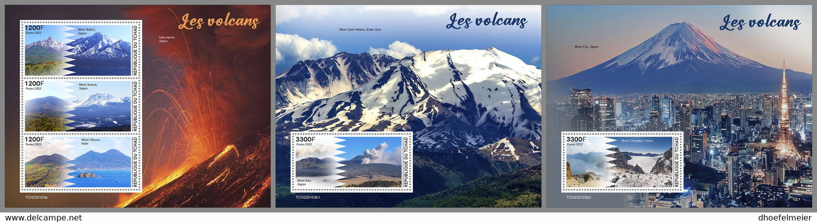 CHAD 2022 MNH Volcanoes Vulkane Volcans M/S+2S/S - IMPERFORATED - DHQ2242 - Volcans