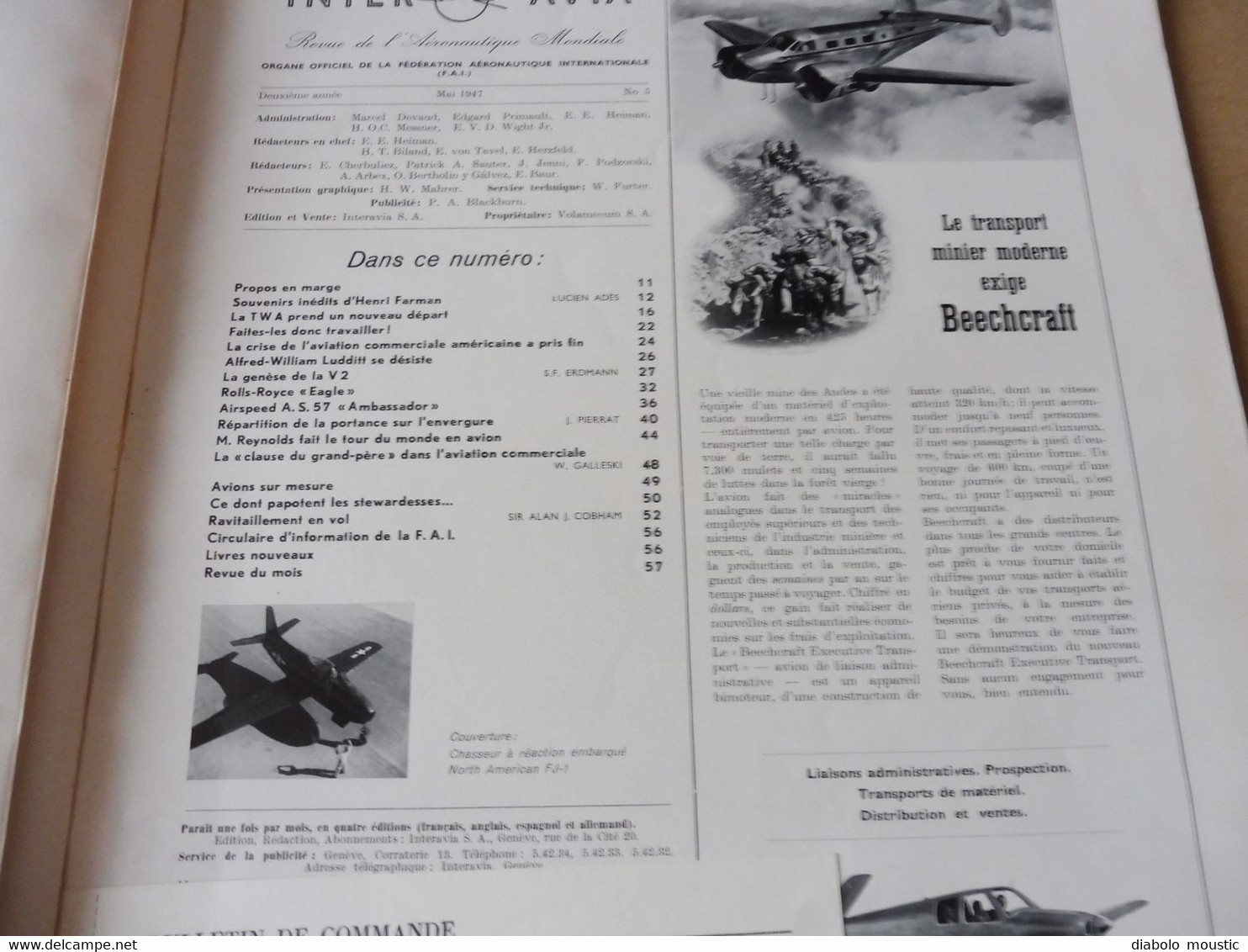 1947 INTER AVIA  ( Interavia )  - Revue de l'Aéronautique Mondiale : Développement de la V2, Ravitaillement en vol; etc