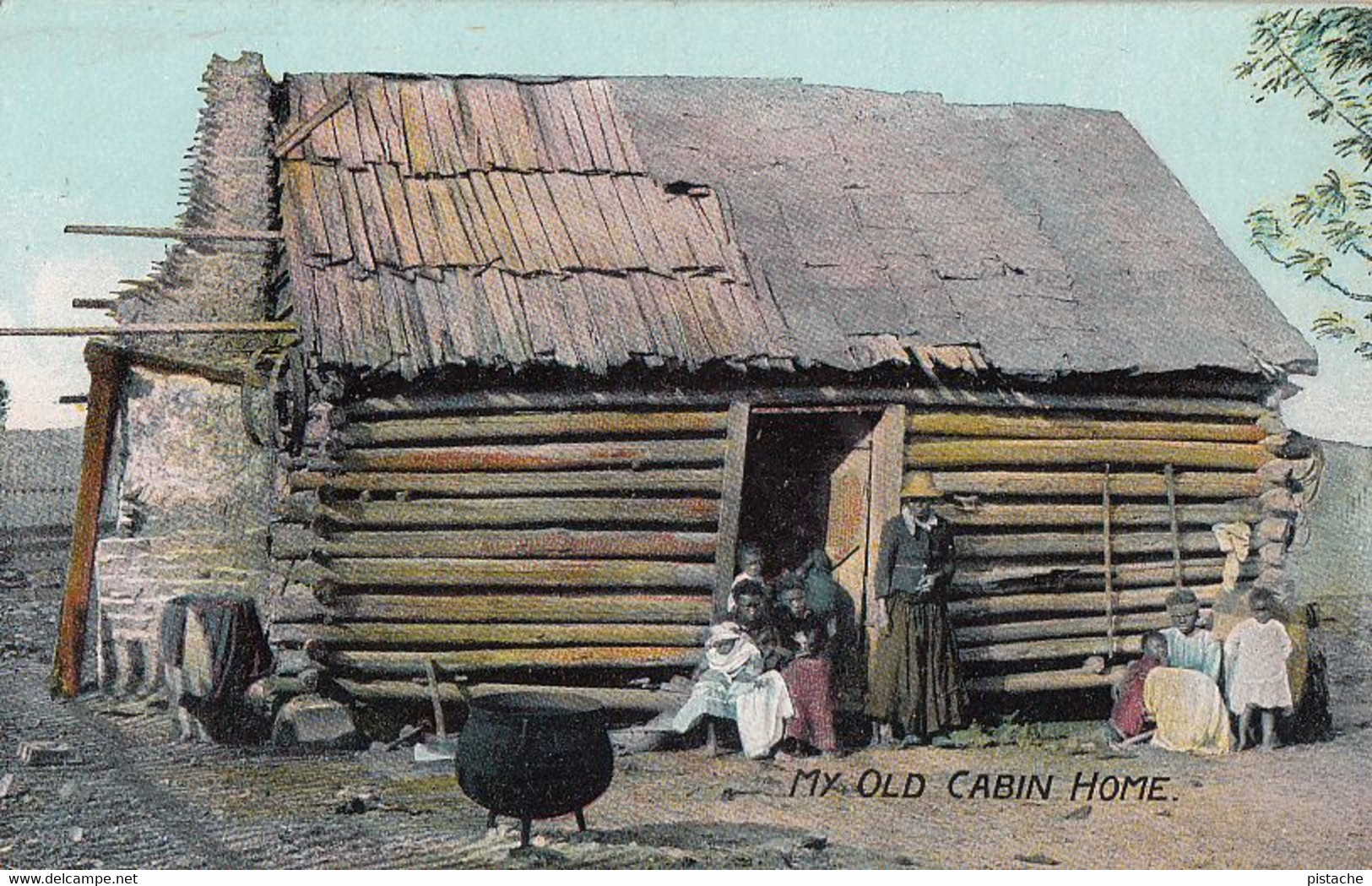 2050 – Old Cabin Home – Black Americana – House Family Children – Unused – Very Good Condition – 2 Scans - Black Americana
