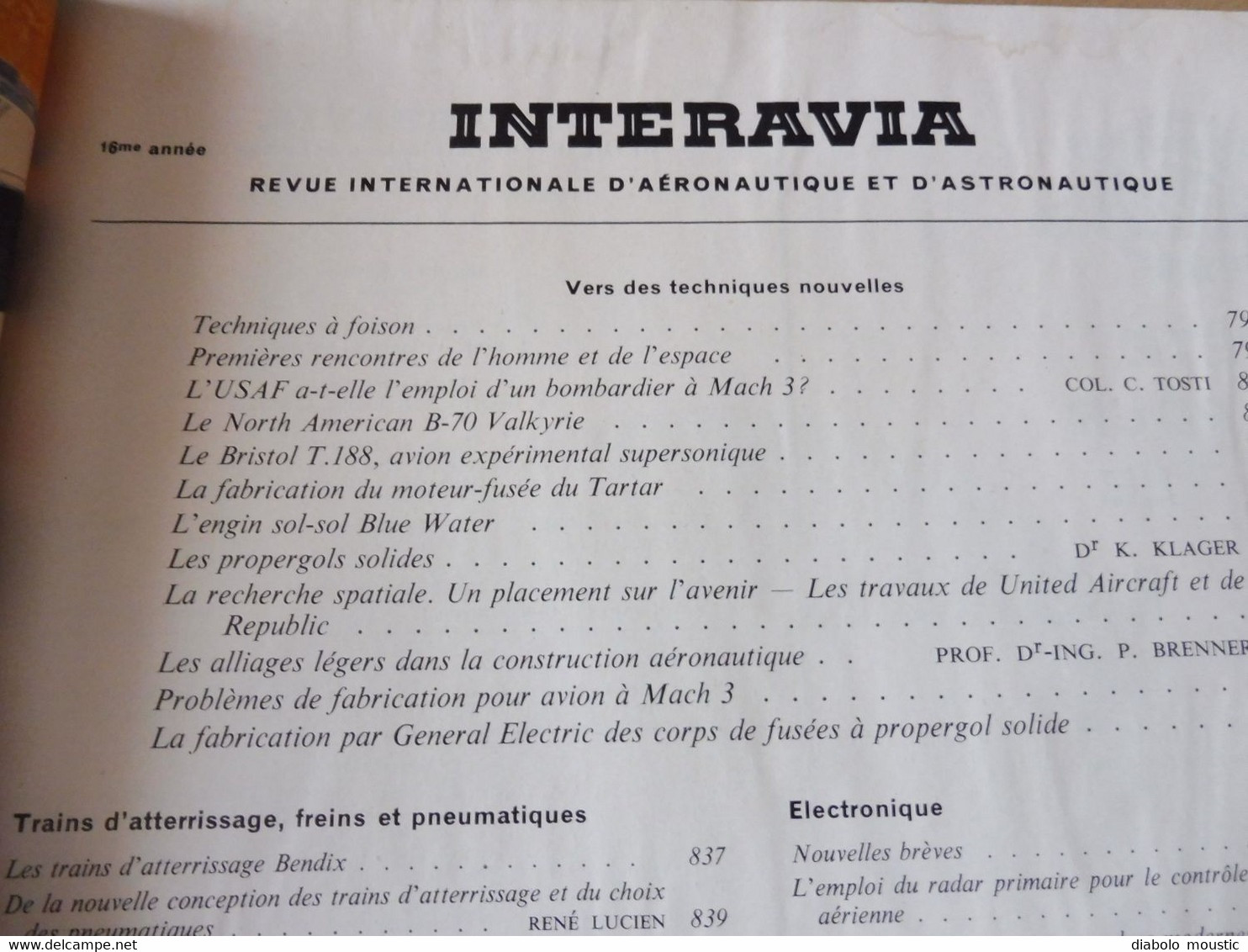 1961 INTERAVIA   - Catalogue Mondial Des Radars; Trains D'atterrissage;Engin Sol-sol Blue Water ; Nombreuses Pubs  ; Etc - Aerei